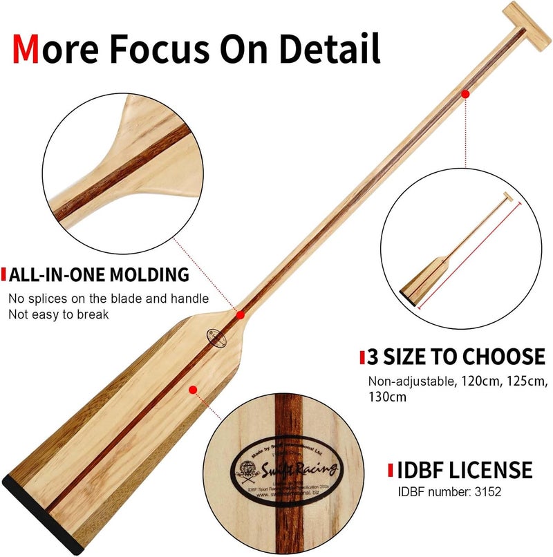 JUSTOOP Store Wood Dragon Boat Paddle, Lightweight Wooden Canoe Paddle with Paddle Bag, IDBF Approved Boat Oars with T Handle for Dragon Boat Paddler, 120/125/130cm(47/49/51in) - Image 4